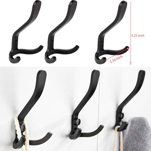 Heavy Duty Black Wall Hooks for Coats, Towels, Key - 6 Pack