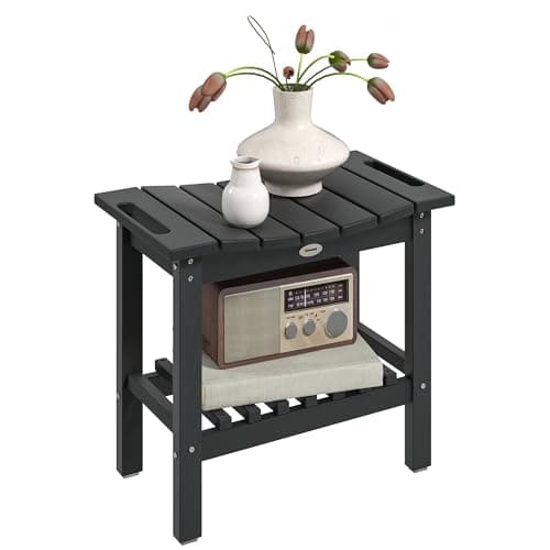 Heavy Duty Black 2-Tier Shower Bench Seat with Storage