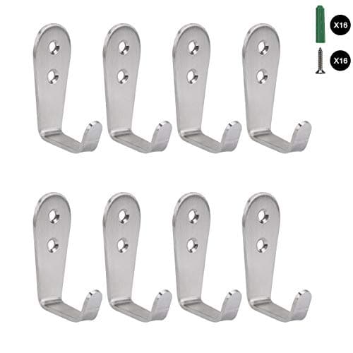 8 Pack Black Heavy Duty Wall Hooks for Coat Hats Robes (8 Pcs) — Silver