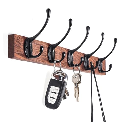 Kruodop 4Pcs Heavy Duty Black Wall Hooks for Coats, Handbags, Towels — 10hooks+wood