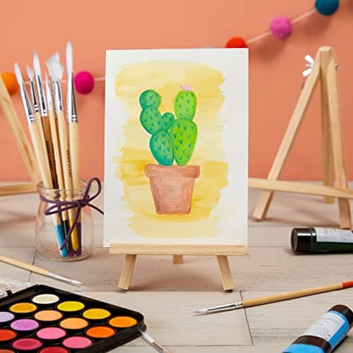 7-Inch Wooden Mini Easel with 6-Pack Stands & Place Card Holders for Table Art Display