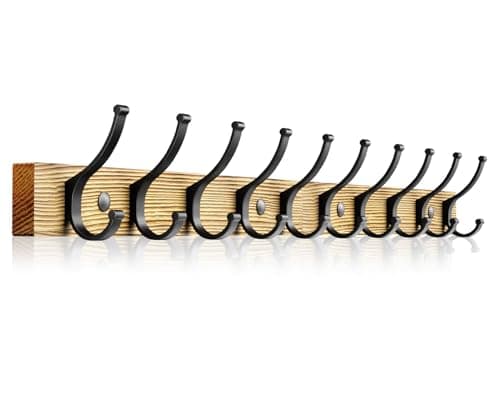 Brown Wood Wall Mount Coat Rack with 5 Hooks (1Pack) — Natural