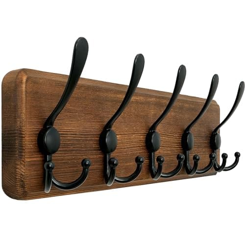 Rustic WEBI Wall Mount Coat Rack, 5 Hooks, Brown