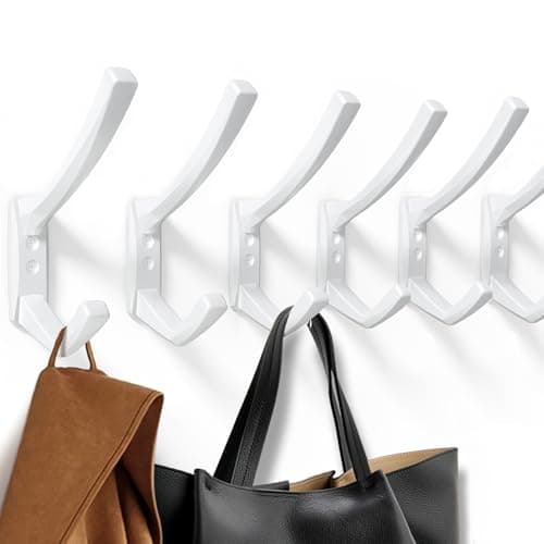 Heavy Duty Matte Towel Hooks, 5.7 Inch Coat Hooks (Silver, 4 Packs) — White