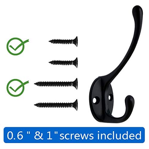IBosins 10 Pack Heavy Duty Retro Double Coat Hooks, Black