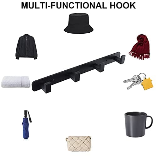 Heavy Duty Stainless Steel Coat Rack, 4-Tri Hook Hanger, Black, Wall Mount Storage