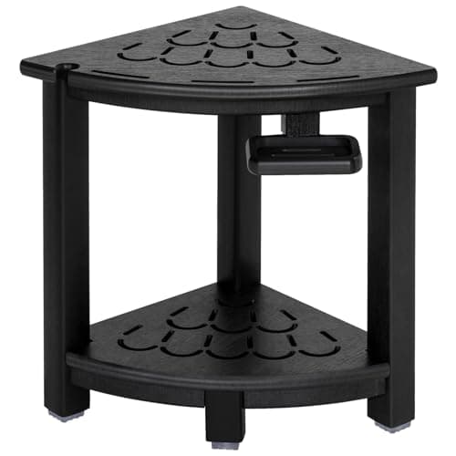 Nalone HDPE Corner Shower Stool with Storage (Grey) — Black