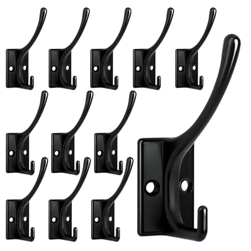 12-Pack Heavy Duty Black Wall Hooks with 24 Screws for Coats, Towels, Scarves