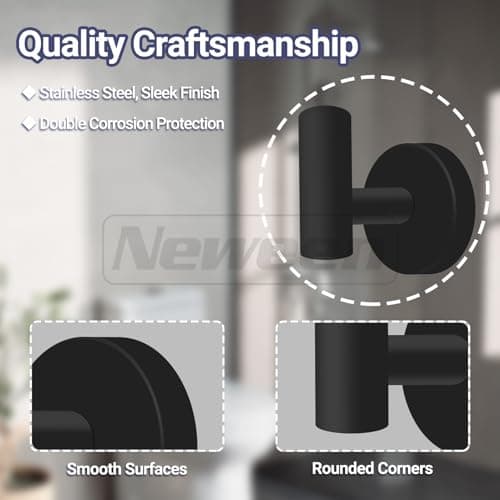 Black Matte Towel Hooks, Stainless Steel, 4 Packs Bathroom & Kitchen Wall Mount