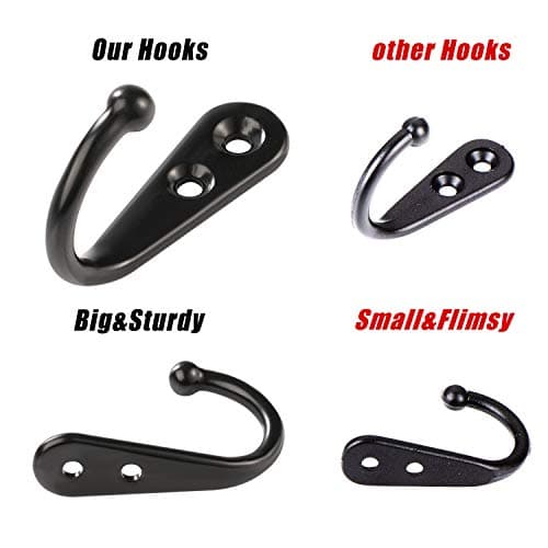 Yangbaga 60 Screw Large Metal Wall Hooks, Black Heavy Duty for Coats, Purse, Towel