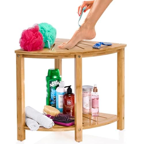 Sorbus Waterproof Bamboo Shower Stool with Shelf for Inside Bath