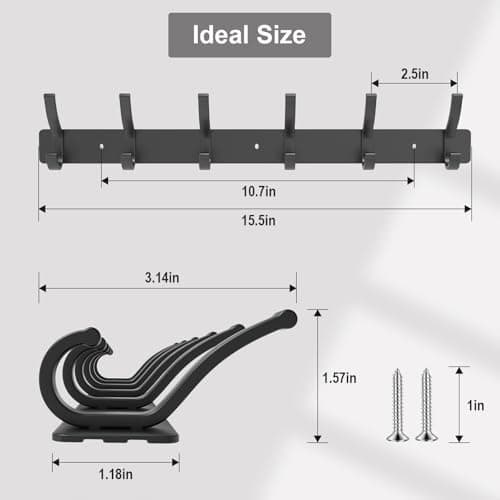 2 Pack Metal Wall Coat Rack with 6 Hooks, Black for Hats and More