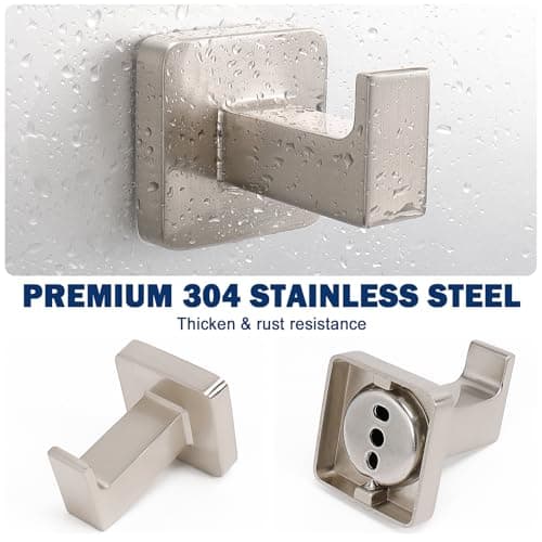 NearMoon SUS304 Stainless Steel Bath Towel Hooks - 3 Pack (Brushed Nickel)