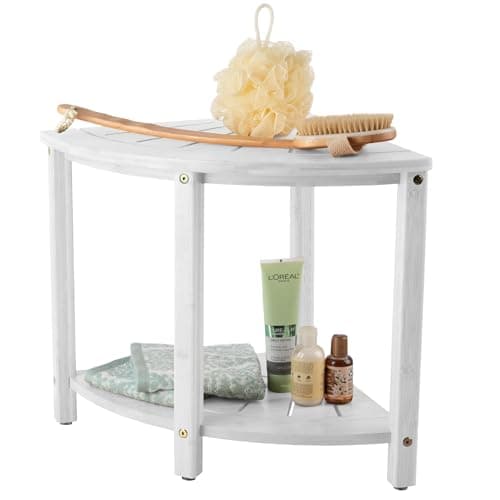 Water Resistant Black Shower Bench for Home Corner Bench Seat and Storage — White