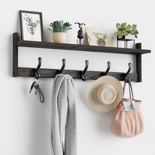 Tatub 29'' Rustic Brown Coat Rack with 5 Hooks & Shelf — Ebony