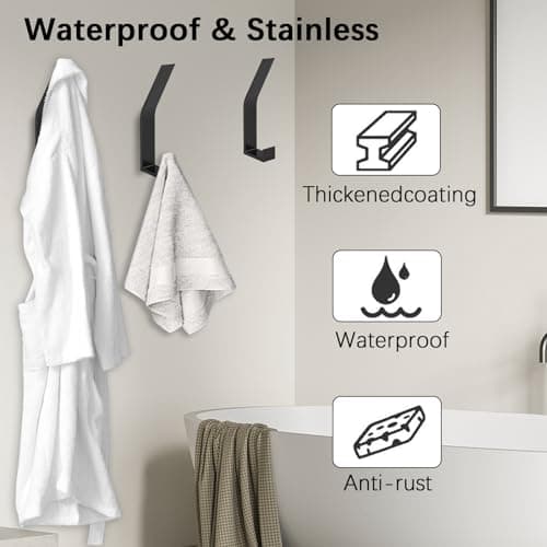 Heavy Duty 6 Pack Wall Mount Coat Hooks - Black, Decorative Metal for Mudroom Bathrobe Hanging