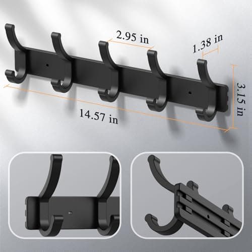 2PCS 5-Hook Coat Rack Wall Mount for Entryway, Bedroom, Bathroom