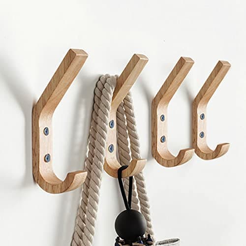Heavy Duty Natural Oak Wood Coat Hooks Wall Organizer (4 Pack)
