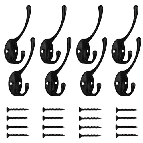 Kruodop 4Pcs Heavy Duty Black Wall Hooks for Coats, Handbags, Towels — black 8pcs