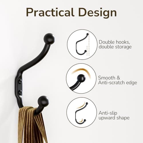 10-Pack Black Coat Hooks for Hanging Heavy Duty Items, Wall MountCloset Hooks for Towels, Clothes & Backpacks