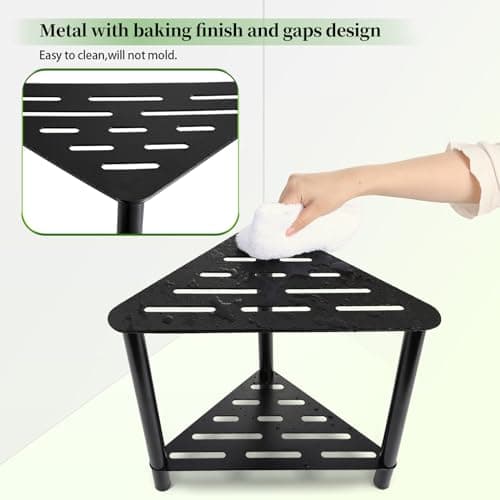 IBosins Corner Shower Stool with Storage Shelf - Compact Bath Bench for Shaving and Sitting in the Shower