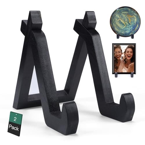 2 Pack Bamboo Plate Display Stand, Decorative Picture Frame Holder Stand — Black