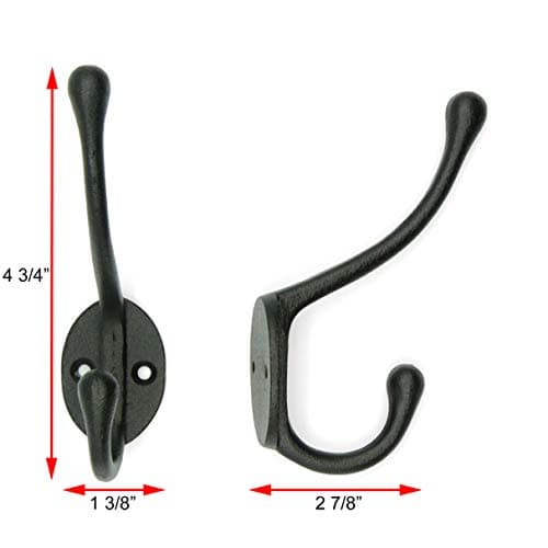 CRAFTSMAN ROAD Vintage Cast Iron Wall Hooks - Black, Set of 4 | Farmhouse Coat Hooks | Classic Slender Design