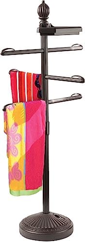 O2COOL Adjustable Pool & Patio Towel Holder, White — Bronze