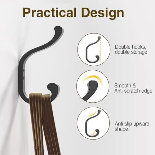 Black Wall-Mount Coat Hanger, 4 Pack - Hold 30 Lb, Heavy Duty Coat Hooks