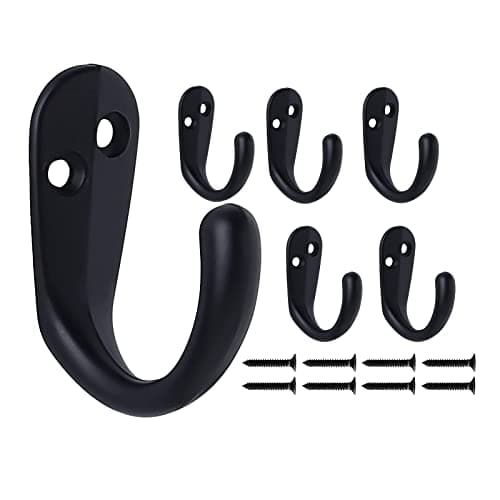 Black 6-Pack Antique Jacket Hooks for Entryway Heavy Duty Wall Mount