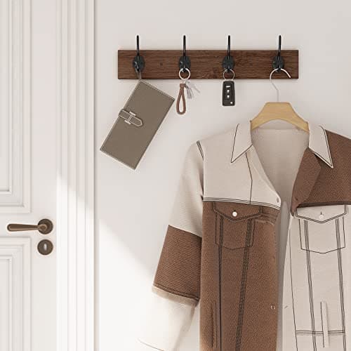 BAMEOS Brown Wall Hooks with 4 Dual Hooks for Entryway and Bathroom