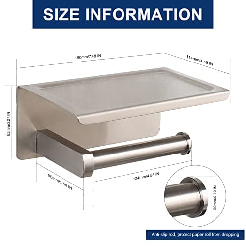 NearMoon 304 Stainless Steel Toilet Paper Holder with Shelf for Bathroom/Kitchen
