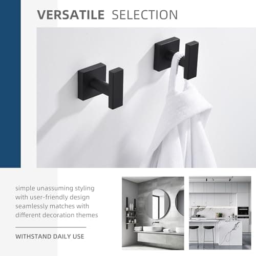 Stainless Steel Matte Black Towel & Robe Hooks, 2 Pack