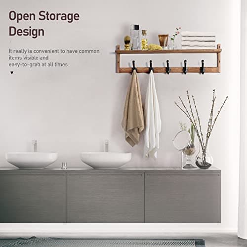 Tatub 29'' Rustic Brown Coat Rack with 5 Hooks & Shelf