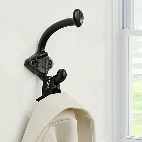 Skoolo Black Cast Iron Wall Hooks, Pack of 5 - Farmhouse Style, Dual-Direction Hanger