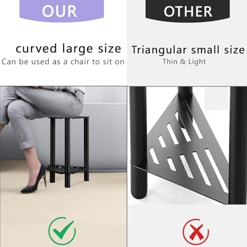 Corner Shower Stool for Shaving Legs, Matte Black Waterproof, Small with Rubber Cushion