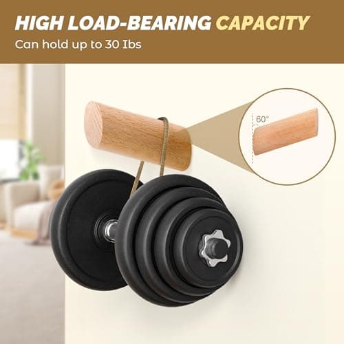 Natural Wood Wall Hooks, 4 Pack Heavy Duty Hat & Towel Hangers