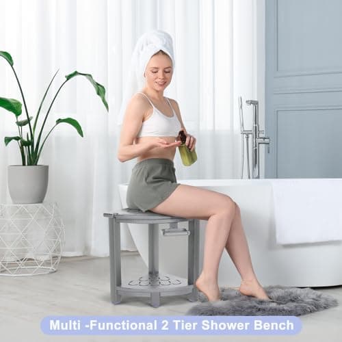 Nalone HDPE Corner Shower Stool with Storage (Grey)