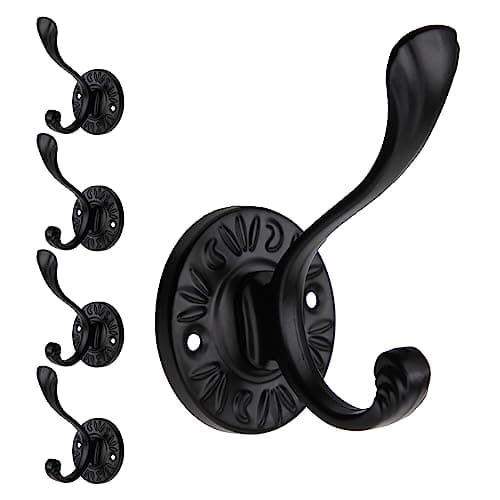 5pcs Matte Black Coat Hooks & Towel Bars for Bathrooms & Entryway