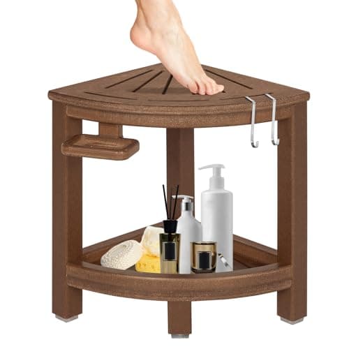 HDPE Leg Shaving Shower Stool with Hooks & Dish (Black) — Brown