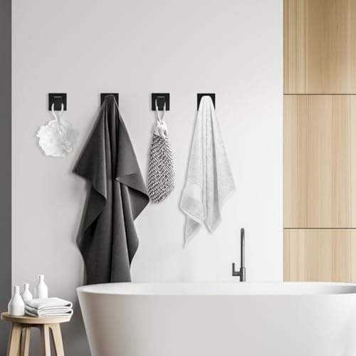 4 Pack Matte Black Stainless Steel Towel Hooks - Modern Design for Home & Closet
