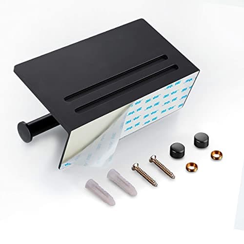 Rustproof Black 3M Adhesive Toilet Paper Holder with Phone Shelf