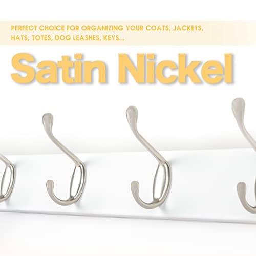 2 Pack 24 Inch Wall Mounted Coat Rack with 6 Hooks, Satin Nickel & White