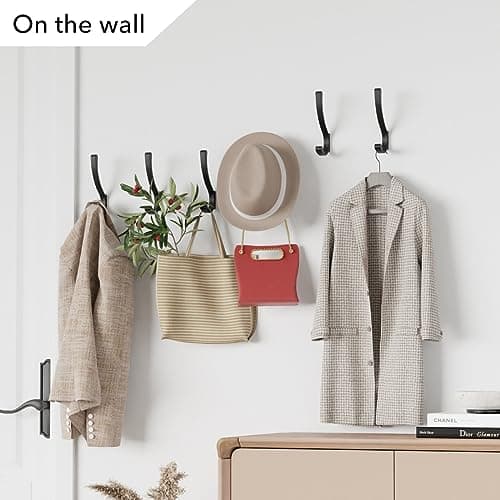 4 Pack Large Black Wall Hooks for Heavy Duty Coats and Bags