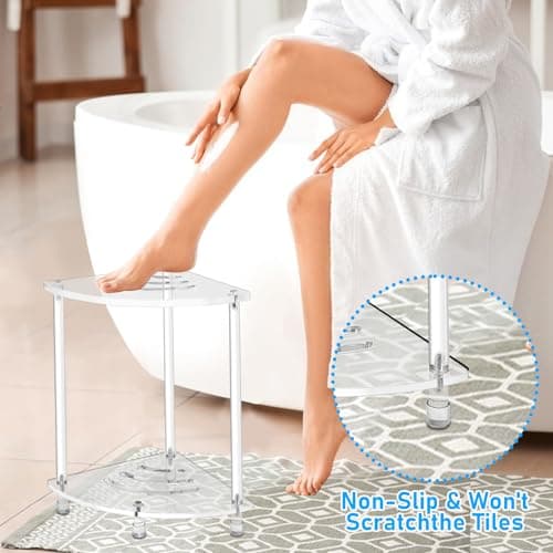 Waterproof 2-Tier Acrylic Shower Bench with Storage Shelf