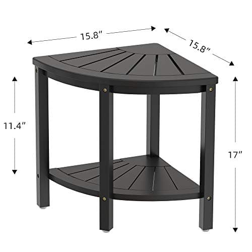 Zhuoyue Bamboo Corner Shower Stool with Storage, Waterproof for Bathroom & Shower