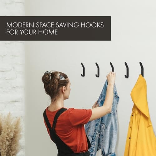 Stylish Black Metal Coat Hooks for Wall - Set of 5 | Modern Decor for Jackets, Towels & Hats