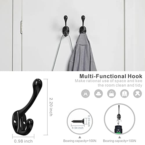Heavy Duty 16 Pack Metal Coat Hooks, Black for Hanging Coats, Towels & More