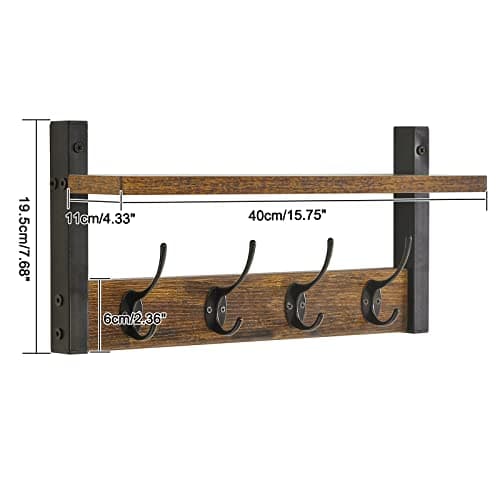 Rustic Brown Wall Mounted Coat Rack with 8 Hooks and Shelf UHWS001H-2