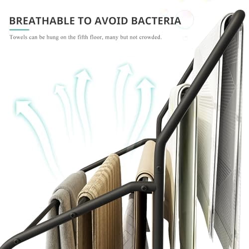 5-Tier Metal Towel Rack with Hooks & Lockable Wheels for Bathroom and Living Room